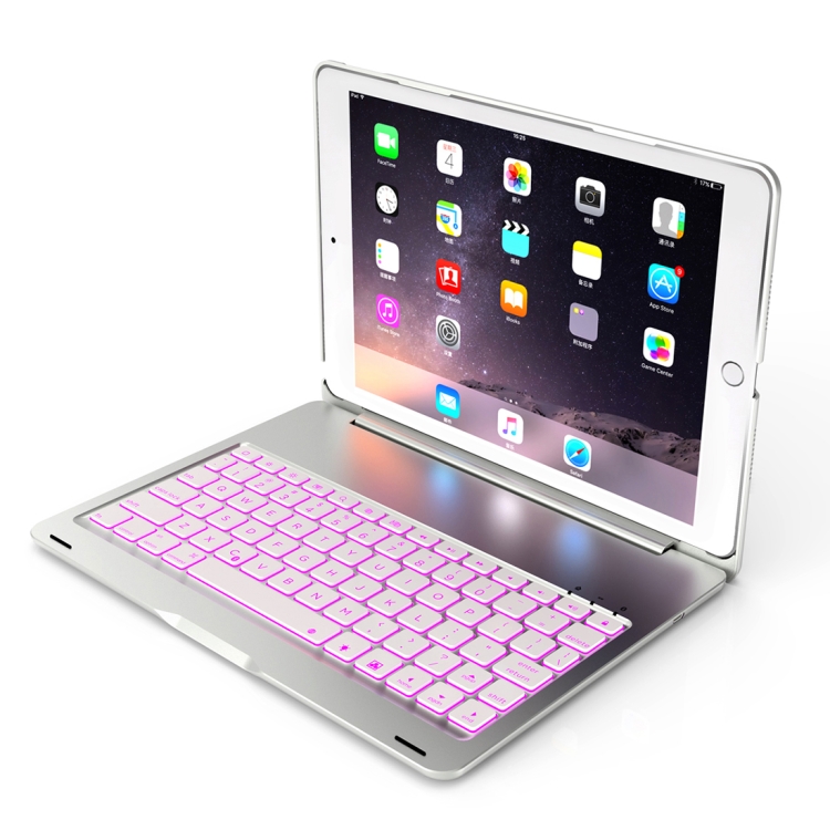 

F102S For iPad 10.2 inch Aluminum Alloy Colorful Backlit Bluetooth Keyboard + Protective Case (Silver)