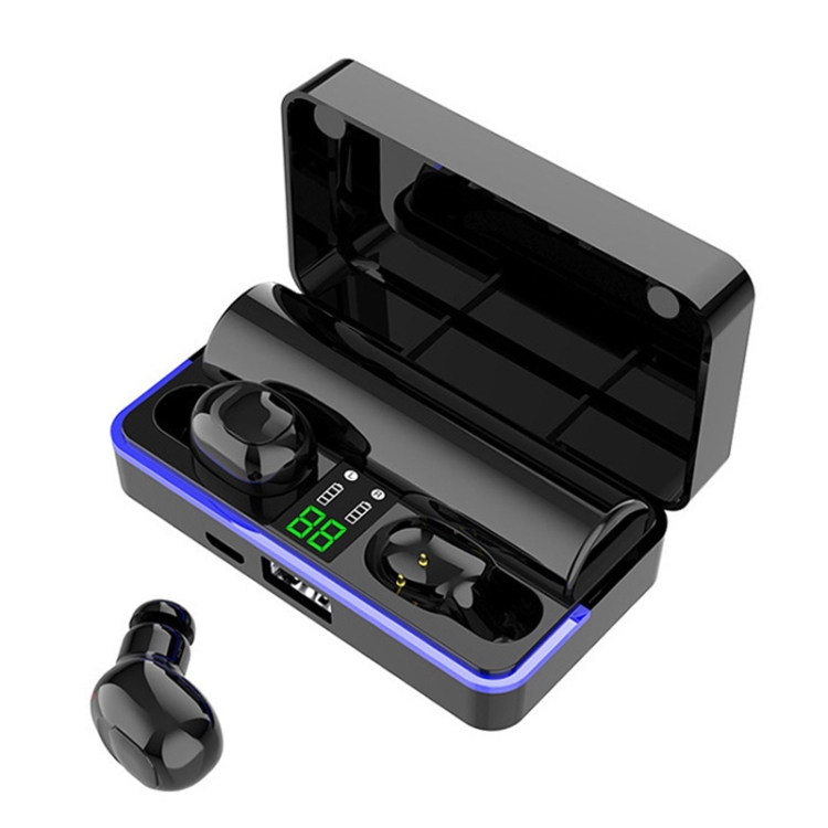 

W12 IPX6 Waterproof Bluetooth 5.0 Touch Wireless Bluetooth Earphone with Charging Box, Support Power Digital Display & Breathing Light Bar & HD Call & Power Bank (Black)