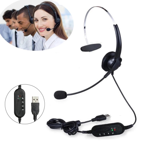 

101U USB Interface Telephone Traffic Single-wire Wire-controlled Headset with 300-degree Rotatable Microphone