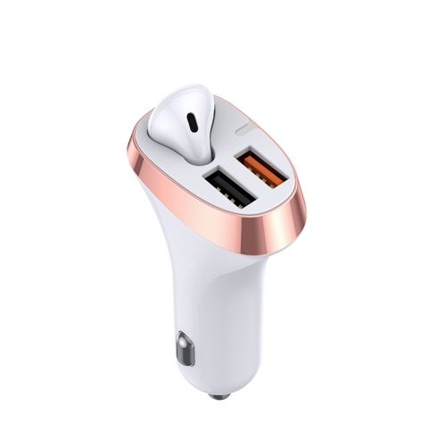 

JOYROOM JR-CP2 Bluetooth 5.0 Multi-function Quick Charging Car USB Charger with Wireless Earphone (White)