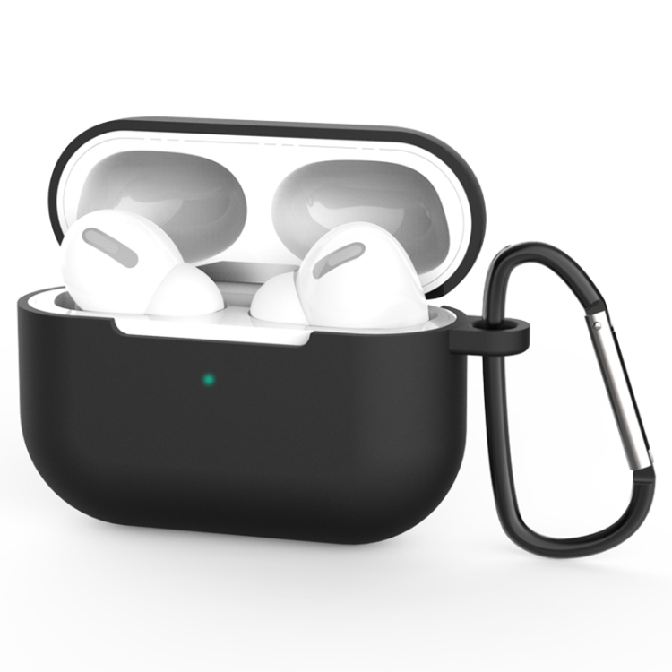

For AirPods Pro Silicone Wireless Earphone Protective Case Cover with Lanyard Hole & Carabiner(Black)
