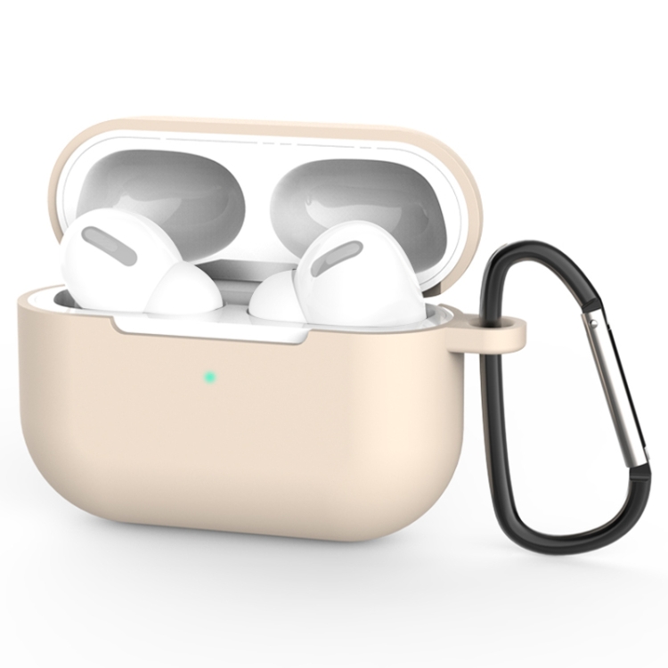 

For AirPods Pro 3 Silicone Wireless Earphone Protective Case Cover with Lanyard Hole & Carabiner(Apricot)