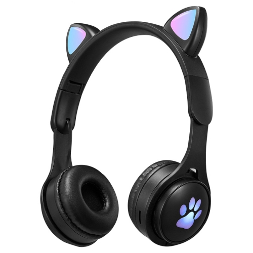 

B30 Cat Paw Cat Ears Colorful Luminous Foldable Bluetooth Headset with 3.5mm Jack & TF Card Slot(Black)