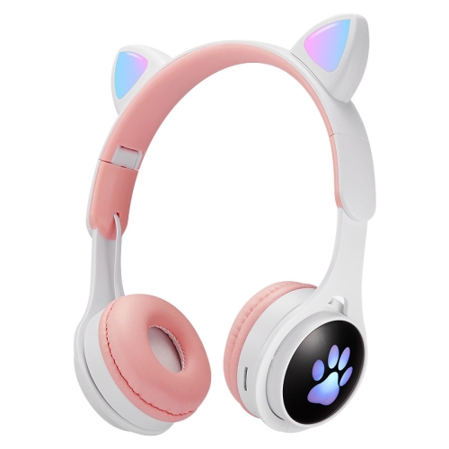 

B30 Cat Paw Cat Ears Colorful Luminous Foldable Bluetooth Headset with 3.5mm Jack & TF Card Slot(White)