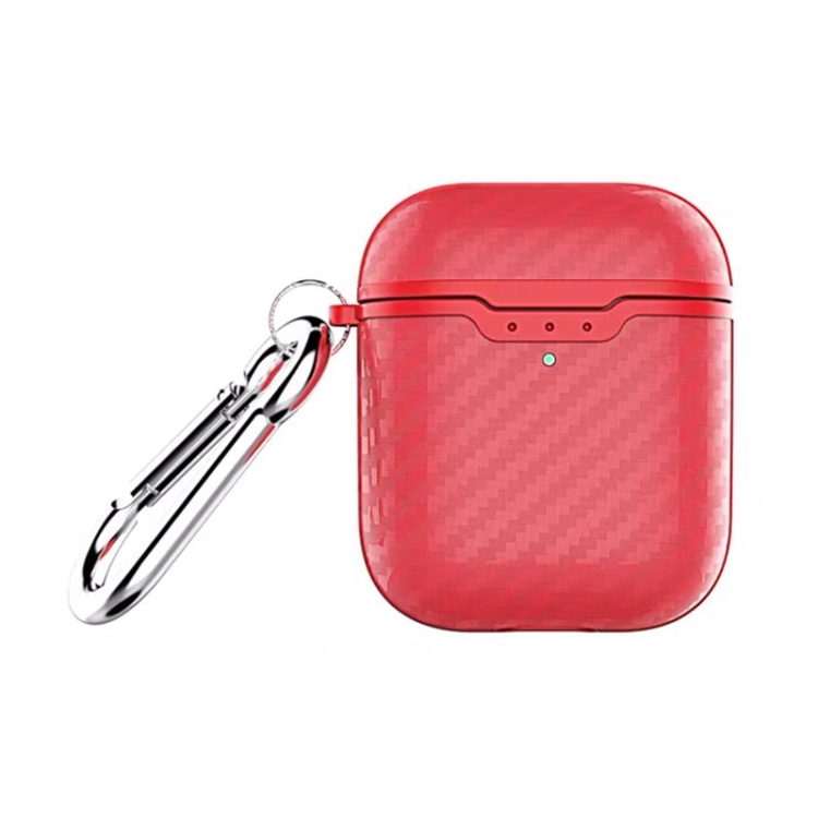 

Carbon Fiber TPU Earphones Wireless Edition Shockproof Protective Case for Apple AirPods 1/2(Red)