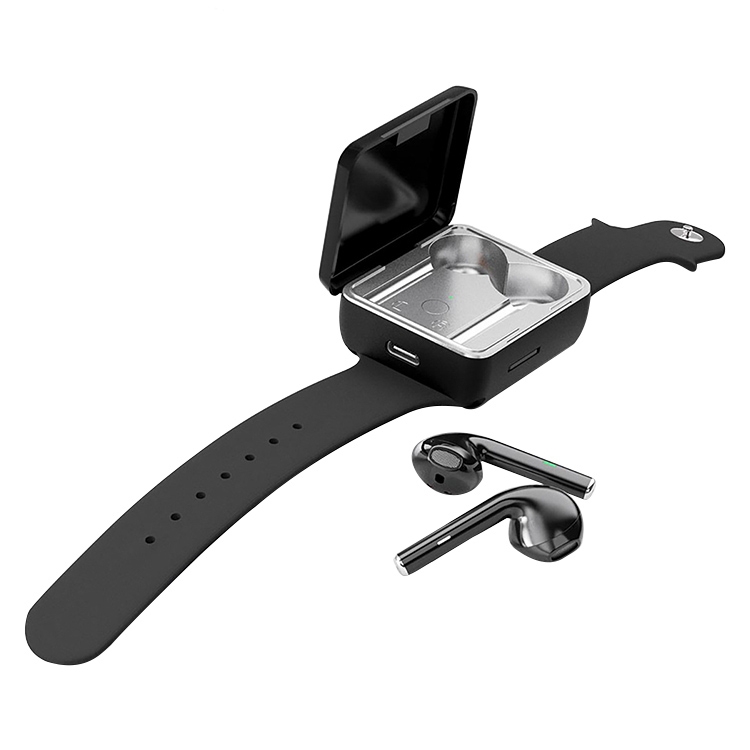 

U5 TWS Watch Style Wireless Sports Bluetooth Earphone with Charging Box, Support Touch & TF Card & Call (Black)