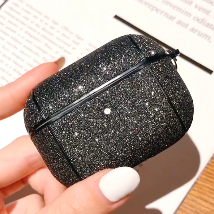 

For Apple AirPods Pro Glitter Grid Earphone Protective Case (Black)