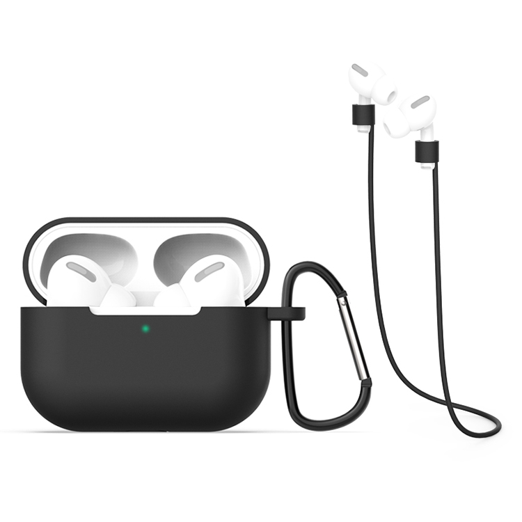 

For AirPods Pro 3 in 1 Silicone Earphone Protective Case + Hook + Anti-lost Rope Set(Black)