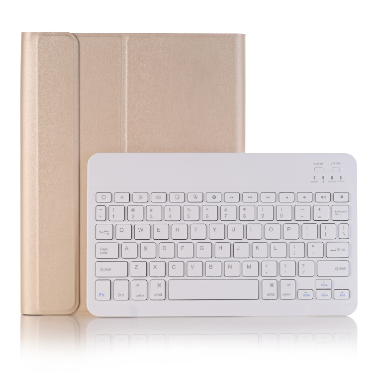 

A09B Bluetooth 3.0 Ultra-thin ABS Detachable Bluetooth Keyboard Leather Case for iPad Air / Pro 10.5 inch (2019), with Pen Slot & Holder (Gold)