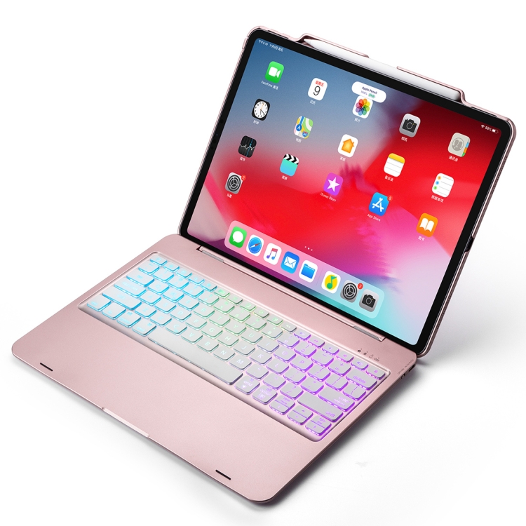 

F129S ABS Colorful Backlit Bluetooth Keyboard Case for iPad Pro 12.9 inch （2018）, with Pen Slot(Rose Gold)