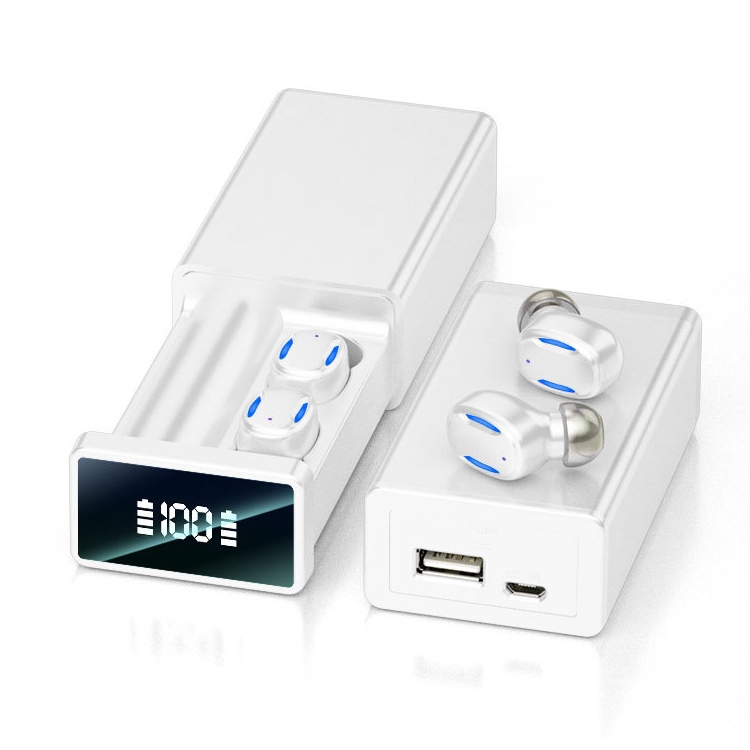 

A22 English Version Pull-out Digital Display Bluetooth Earphone with Magnetic Charging Box, Support Touch Light & Power Bank (White)