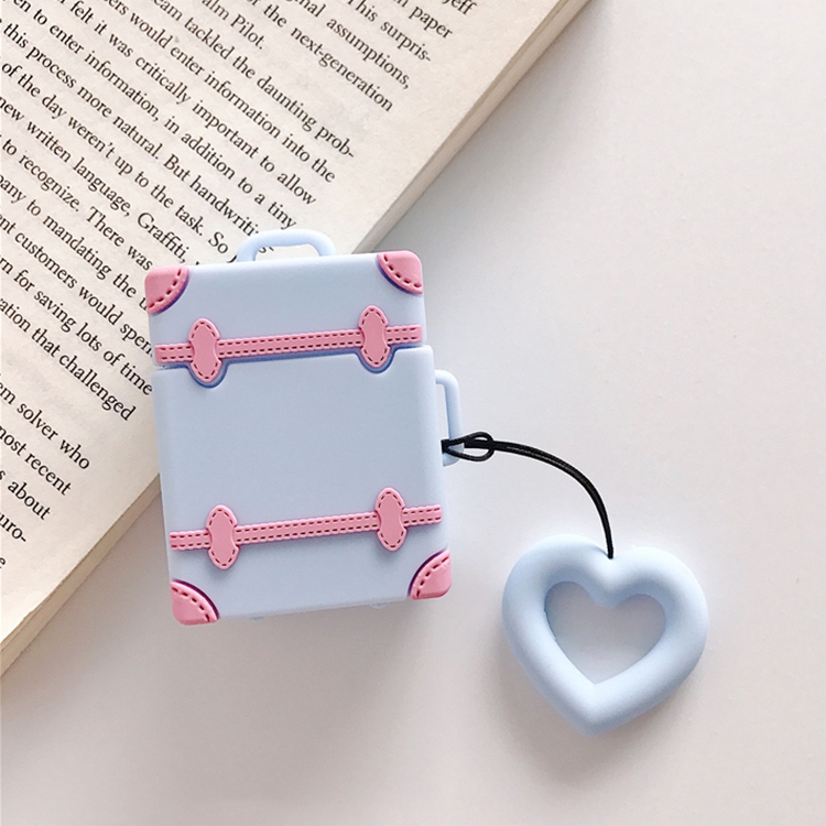 

Wireless Earphones Shockproof Candy Colored Suitcase Silicone Protective Case for Apple AirPods 1 / 2(Blue)
