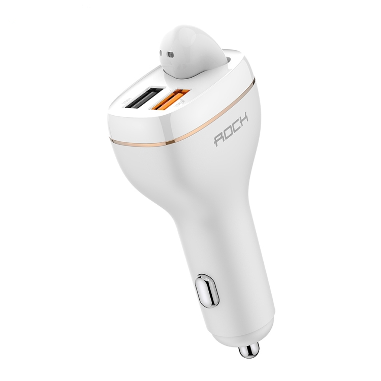 

ROCK B401 2 in 1 3A USB Port Car Charger & V5.0 Bluetooth Right Ear Headset, Dual USB Interface, Support Hands-free Call(White)
