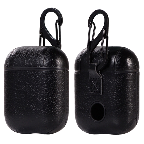 

PU Leather Wireless Bluetooth Earphone Protective Case for Apple AirPods 1 / 2, with Metal Buckle(Black)