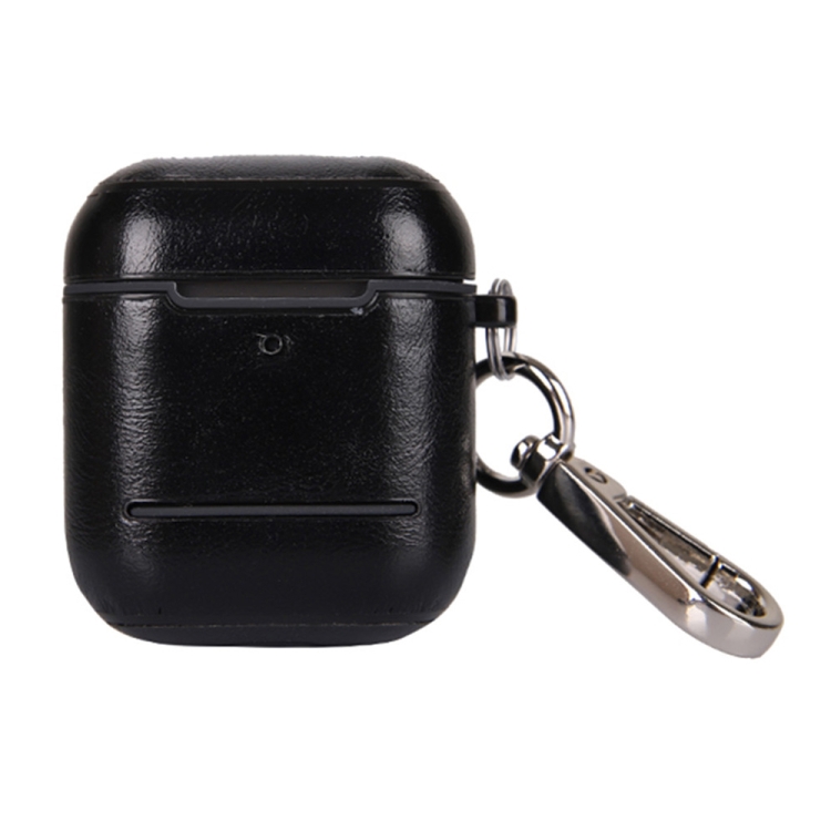 

Leather Earphones Shockproof Protective Case with Hook for Apple AirPods 1 / 2 (Black)