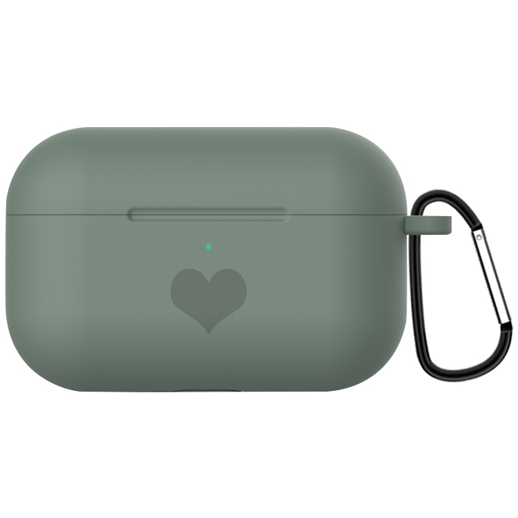 

For AirPods Pro Love-heart Pattern Silicone Earphone Protective Case with Hook(Dark Green)