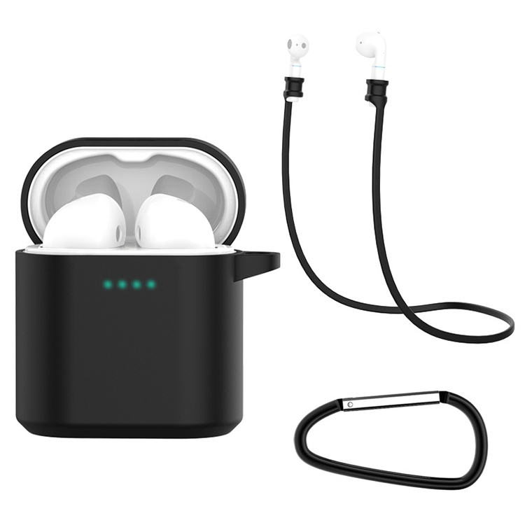 

For Huawei Honor FlyPods / FlyPods Pro / FreeBuds2 / FreeBuds 3 in 1 Earphone Silicone Protective Case + Anti-lost Rope + Hook Set(Black)