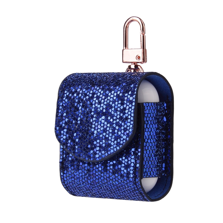 

Sequined Flip PU Leather Wireless Bluetooth Earphone Protective Case for Apple AirPods 1 / 2, with Metal Buckle (Blue)