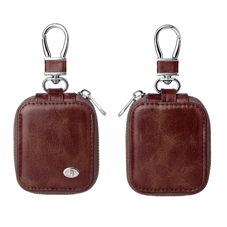 

Business Casual Style Zipper PU Leather Wireless Bluetooth Earphone Protective Case for Apple AirPods 1 / 2, with Metal Buckle (Dark Brown)