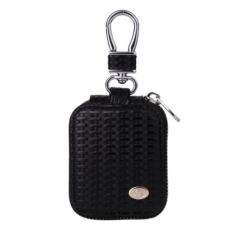 

Fashion Woven Pattern Zipper PU Leather Wireless Bluetooth Earphone Protective Case for Apple AirPods 1 / 2, with Metal Buckle(Black)