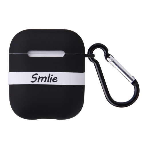 

Letter Pattern Liquid Silicone Wireless Bluetooth Earphone Protective Case for Apple AirPods 1 / 2, with Metal Buckle (Black)