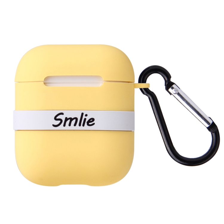 

Letter Pattern Liquid Silicone Wireless Bluetooth Earphone Protective Case for Apple AirPods 1 / 2, with Metal Buckle(Yellow)