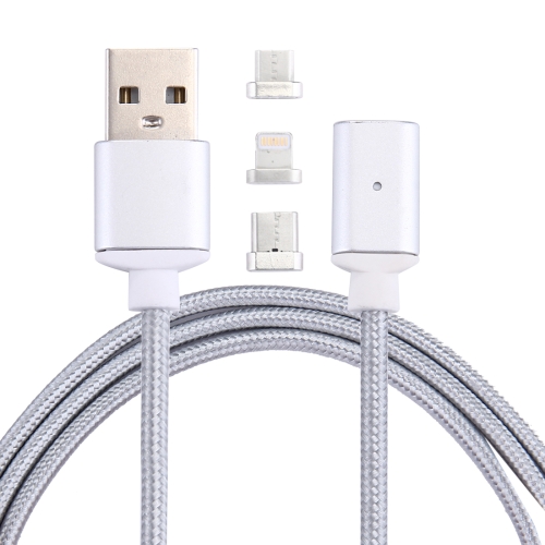 

1m 2.4A Magnetic Cable Woven Style 3 in 1 Micro USB / USB-C / Type-C / 8 Pin to USB 2.0 Data Sync Charging Cable, For iPhone / iPad / Galaxy / Huawei / Xiaomi / LG / HTC / Meizu and Other Smart Phones(Silver)