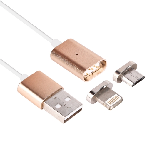 

1m 2 in 1 Metal Head Magnetic 8 Pin & Micro USB to USB Data Sync Charging Cable, For iPhone, Galaxy, Sony, HTC, Google, Huawei, Xiaomi, Lenovo and other Smartphones(Gold)