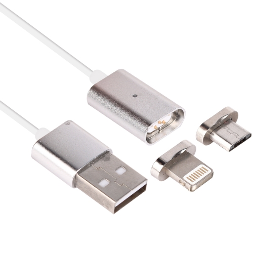 

1m 2 in 1 Metal Head Magnetic 8 Pin & Micro USB to USB Data Sync Charging Cable, For iPhone, Galaxy, Sony, HTC, Google, Huawei, Xiaomi, Lenovo and other Smartphones(Silver)