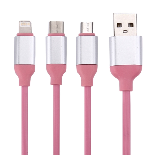 

1.2m 2A 3 in 1 Type C & 8 Pin & Micro USB to USB 2.0 Charger Cable, For iPhone, iPad, Samsung, HTC, LG, Sony, Huawei, Lenovo, Xiaomi, Google, OnePlus and other Smartphones(Pink)