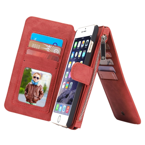 

CaseMe for iPhone 6 & 6s Multifunctional Leather Billfold with Detachable Magnetic PC Protective Case & 13 Card Slots & 1 Photo Frames & 1 Zipper Wallet & 2 Magnetic Clasps & Holder(Red)