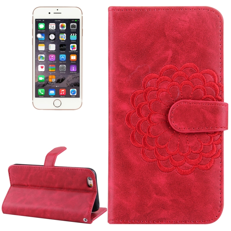 

For iPhone 6 & 6s Embroidery Flower Pattern Horizontal Flip Leather Case with Holder & Card Slots & Wallet & Photo Frame(Red)