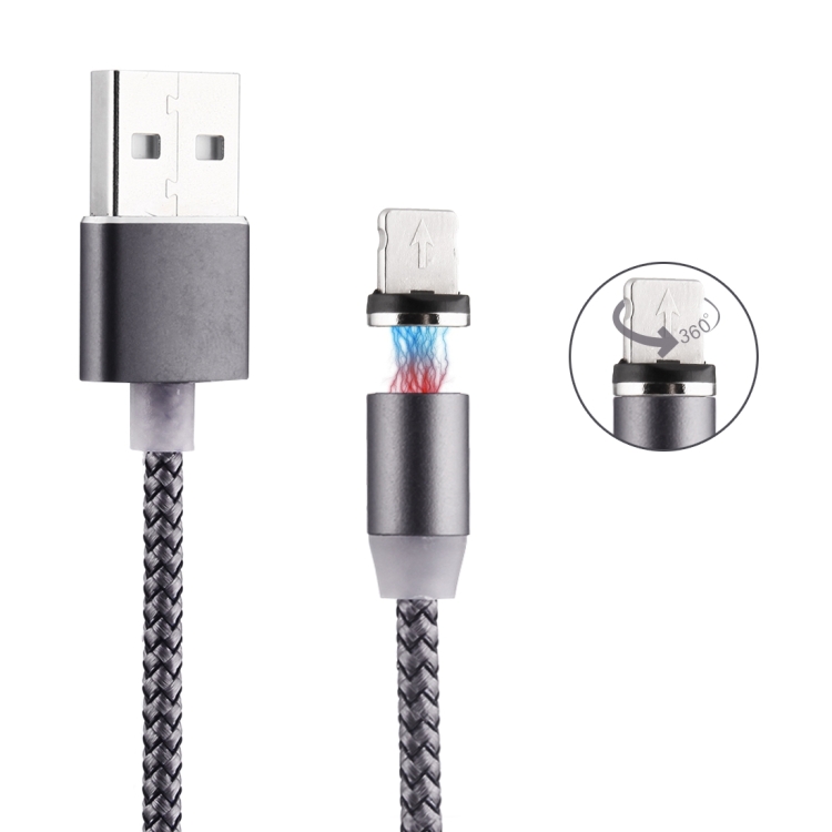 

360 Degree Rotation 1m Weave Style 8 Pin to USB 2.0 Strong Magnetic Charger Cable with LED Indicator, For iPhone XR / iPhone XS MAX / iPhone X & XS / iPhone 8 & 8 Plus / iPhone 7 & 7 Plus / iPhone 6 & 6s & 6 Plus & 6s Plus / iPad(Grey)