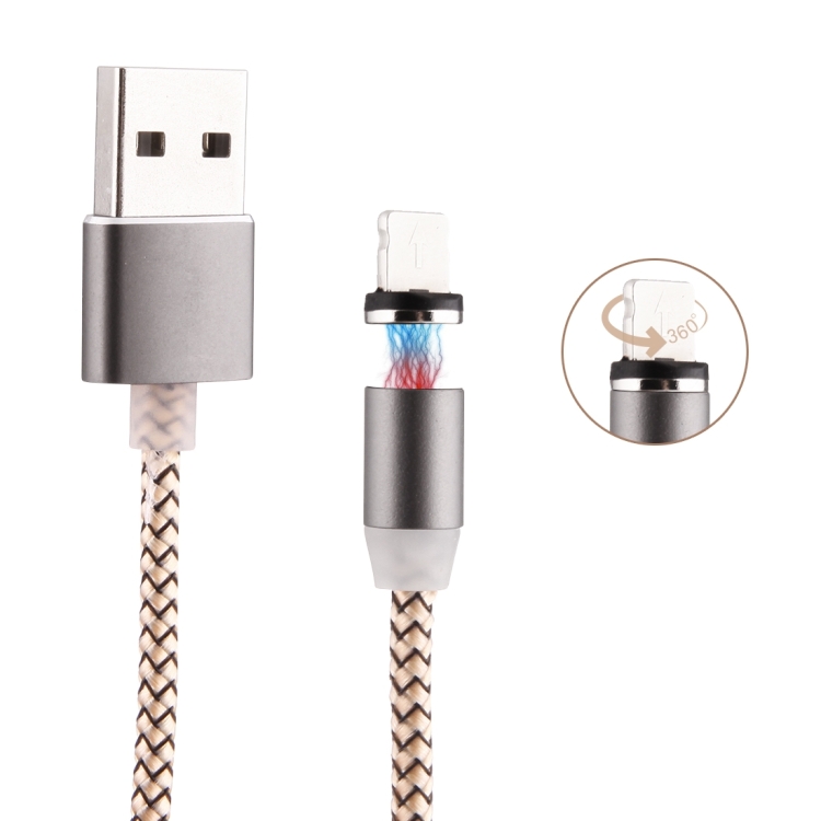 

360 Degree Rotation 1m Weave Style 8 Pin to USB 2.0 Strong Magnetic Charger Cable with LED Indicator, For iPhone XR / iPhone XS MAX / iPhone X & XS / iPhone 8 & 8 Plus / iPhone 7 & 7 Plus / iPhone 6 & 6s & 6 Plus & 6s Plus / iPad(Gold)