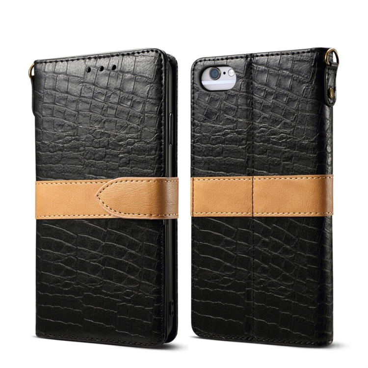 

Splicing Color Crocodile Texture PU Horizontal Flip Leather Case for iPhone 6 / 6s, with Wallet & Holder & Card Slots & Lanyard (Black)
