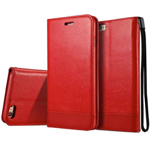 

For iPhone 6 & 6s Double-sided Absorption Splicing Horizontal Flip Leather Case with Holder & Card Slots & Lanyard(Red)