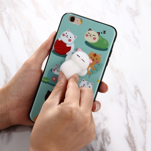 

For iPhone 6 & 6s 3D Green Background Lovely Cat Cartoon Pattern Squeeze Relief IMD Workmanship Squishy Dropproof Protective Back Cover Case