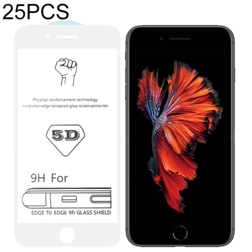 

25 PCS 9H 5D White Full Glue Full Screen Tempered Glass Film for iPhone 6 / 6s