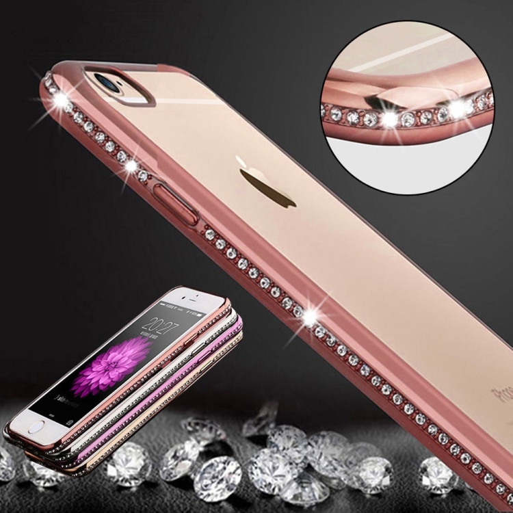 

For iPhone 6 Plus & 6s Plus Diamond Bling Luxury Plating PC Frame Transparent TPU Protective Case(Rose Gold)