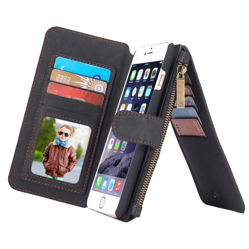 CaseMe for iPhone 6 Plus & 6s Plus Multifunctional Leather Billfold with Detachable Magnetic PC Protective Case & 13 Card Slots & 1 Photo Frames & 1 Zipper Wallet & 2 Magnetic Clasps & Holder(Black)