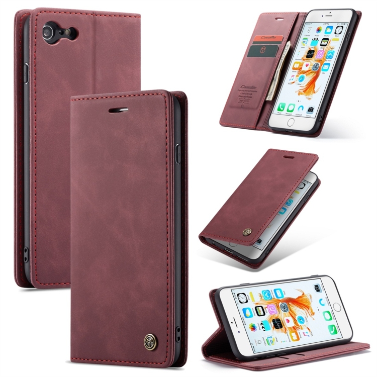 

CaseMe-013 Multifunctional Retro Frosted Horizontal Flip Leather Case for iPhone 6 Plus / 6s Plus, with Card Slot & Holder & Wallet(Wine Red)