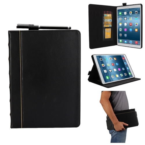 

Bible Style Business Horizontal Flip Leather Case for iPad 9.7(2018) & 9.7(2017) & Pro 9.7 & Air2 & Air, with Card Slots & Pen Slots & Photo Frame & Holder(Black)