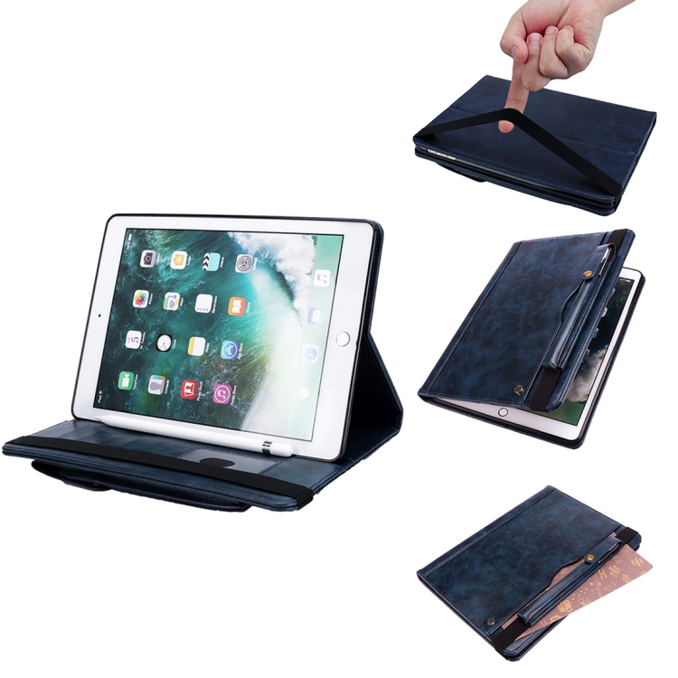 

Horizontal Flip Leather Case for iPad 9.7(2018) & 9.7(2017) & Pro 9.7 & Air2 & Air, with Double Card Slots & Pen Slots & Holder & Wallet & Photo Frame(Dark Blue)