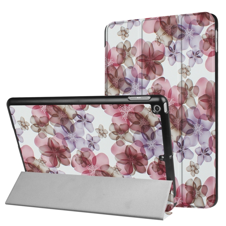 

For iPad 9.7 (2018) & iPad 9.7 (2017) Cross Texture Painting Flower Pattern Horizontal Flip Leather Case with Three-folding Holder