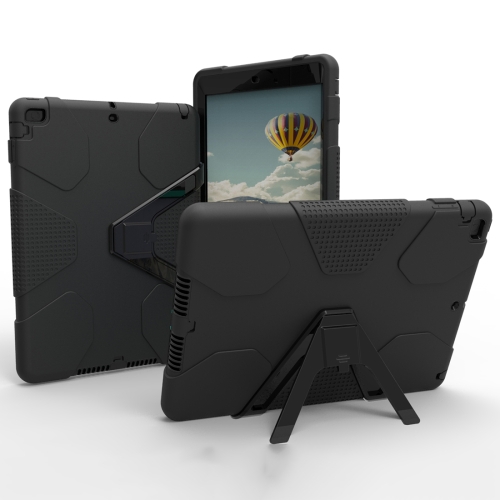 

For iPad 9.7 (2018) & iPad 9.7 inch (2017) PC+Silicone Shockproof Protective Back Cover Case With Holder(Black)
