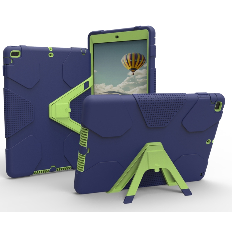 

For iPad 9.7 (2018) & iPad 9.7 inch (2017) PC+Silicone Shockproof Protective Back Cover Case With Holder(Navy Blue)