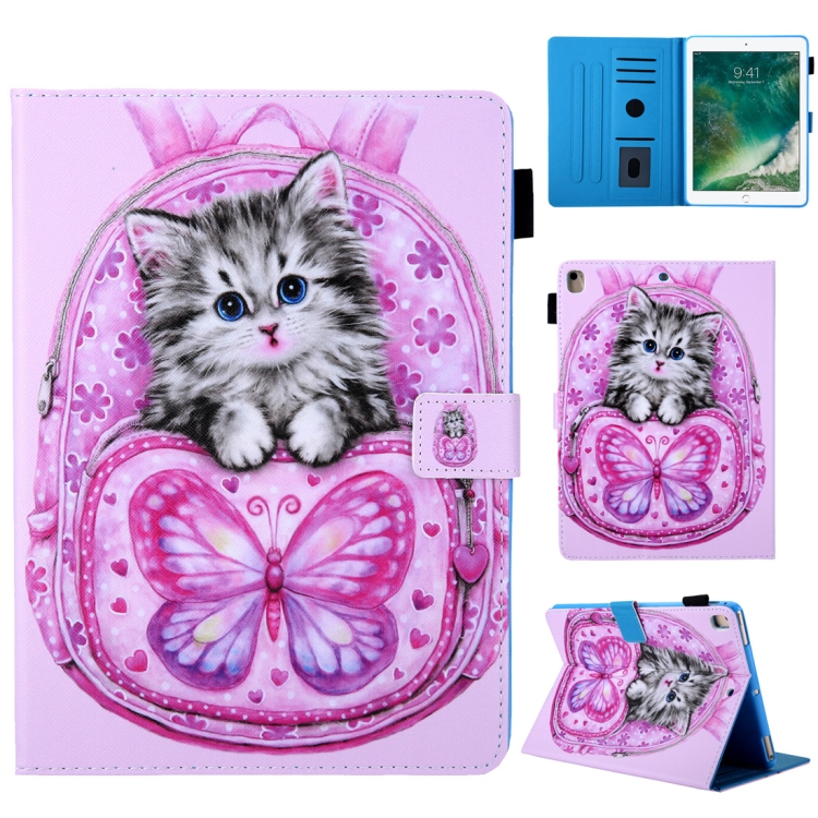 

School Bag Series Butterfly Cat Pattern Horizontal Flip Leather Case for iPad Air / Air 2 / iPad Pro 9.7 2016 / iPad 9.7 2017 / iPad 9.7 2018, with Holder & Card Slot & Sleep / Wake-up Function