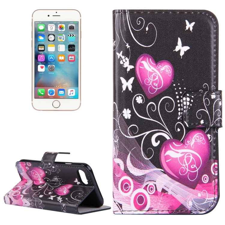 

For iPhone 8 & 7 Crystal Butterflies and Hearts Pattern Leather Case with Holder & Card Slots & Wallet
