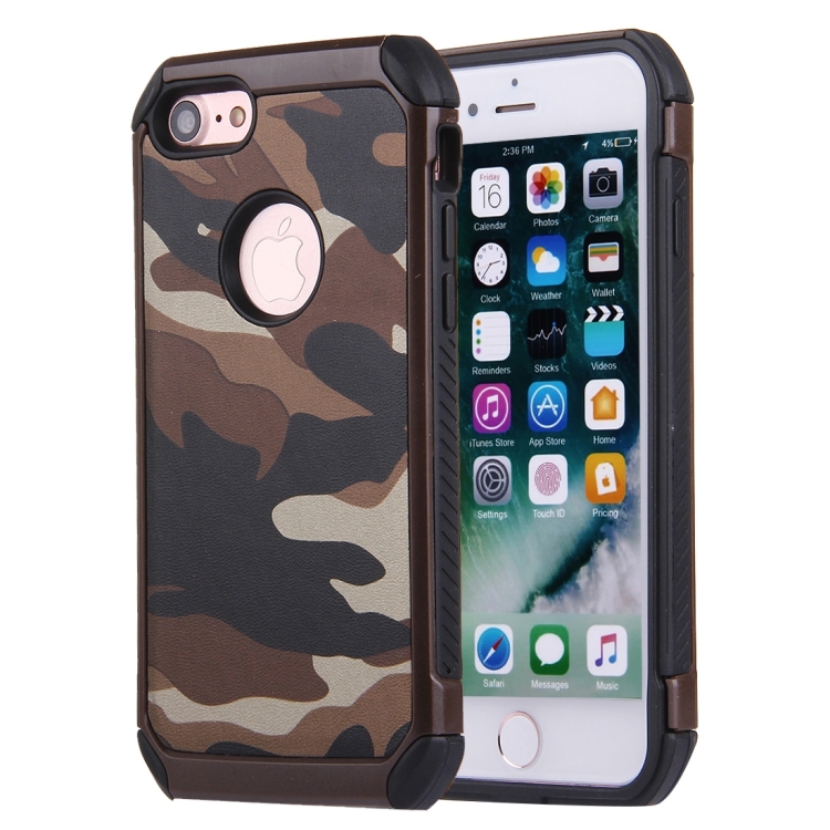 

For iPhone 8 & 7 Camouflage Patterns Shock-resistant Tough Armor PC + Silicone Combination Case(Brown)