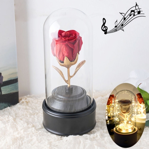 

Creative Single Rose Eternal Flower Glass Cover Night Light Gift Box, Music Box Version(Black)